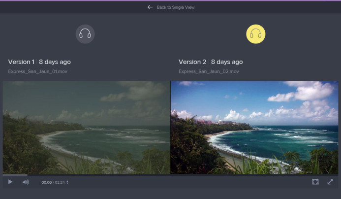 Comparing versions of a video side-by-side in Frame.io