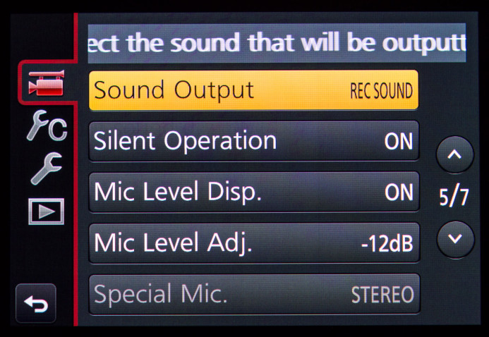 Set the GH4's sound output to Rec Sound