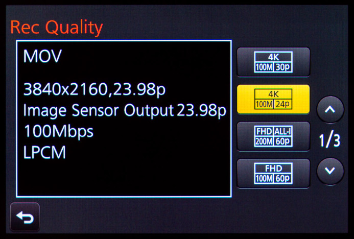 Panasonic GH4 100mbps recording mode
