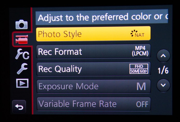 GH4 Picture Profiles Menu