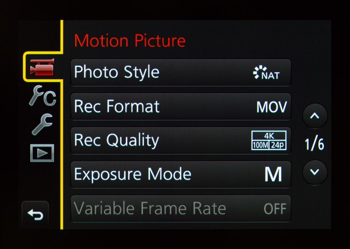 GH4 Motion Picture Menu