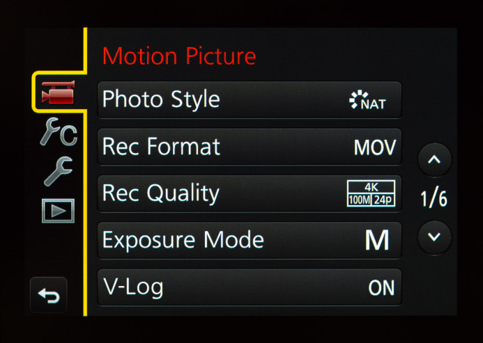 V-Log Menu Option