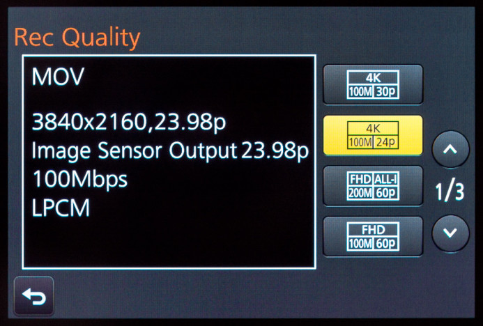 4K recording modes are accessible in Creative Video Mode