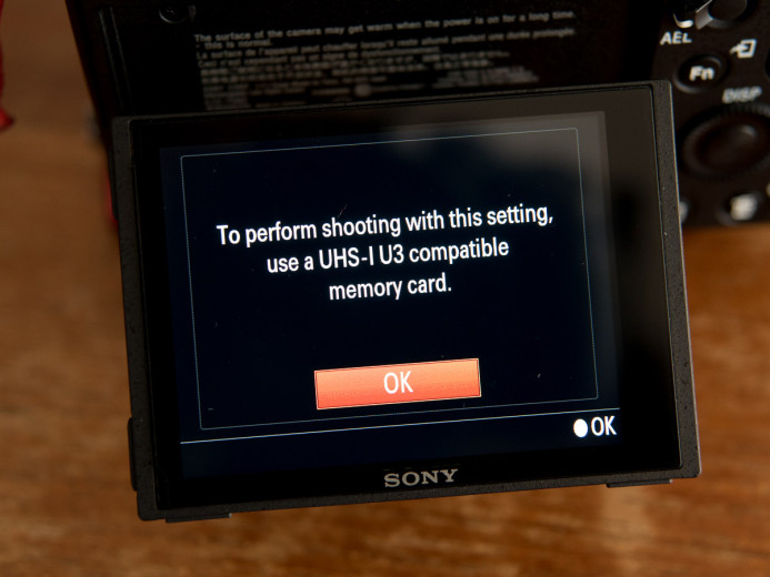 The Sony a7S II needs a U3 SDXC card to record in some modes