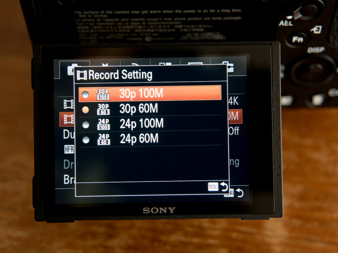 Sony a7S II bitrates for different recording modes